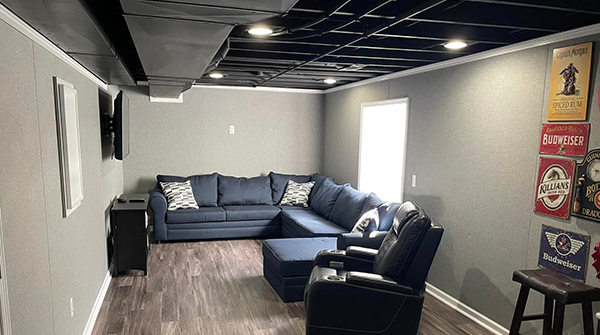 Contact Impressive Basements | Oak Park, MI Basement Contractors - blue-couch